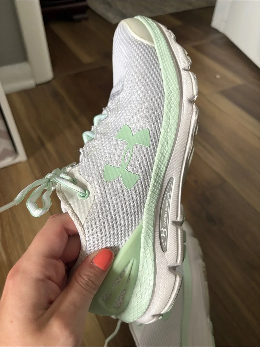 Under Armour Women’s White and Mint Athletic Running Sneakers